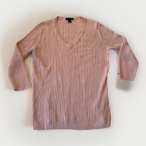 3/$25 Sale!  Tommy Hilfiger Juniors Sweater Medium 3/4 Sleeve Cable‎ Knit Pink